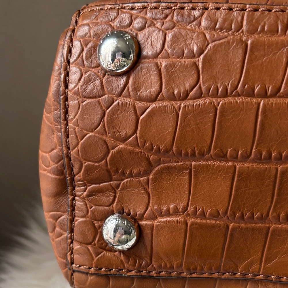 Michael Kors Cognac Croc-Embossed Satchel - Picture 4 of 5